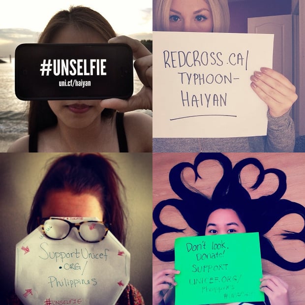 Of course, selfies don't always have to be a selfish, narcissistic thing. The #unselfie movement is actually helping raise money for typhoon Haiyan victims.