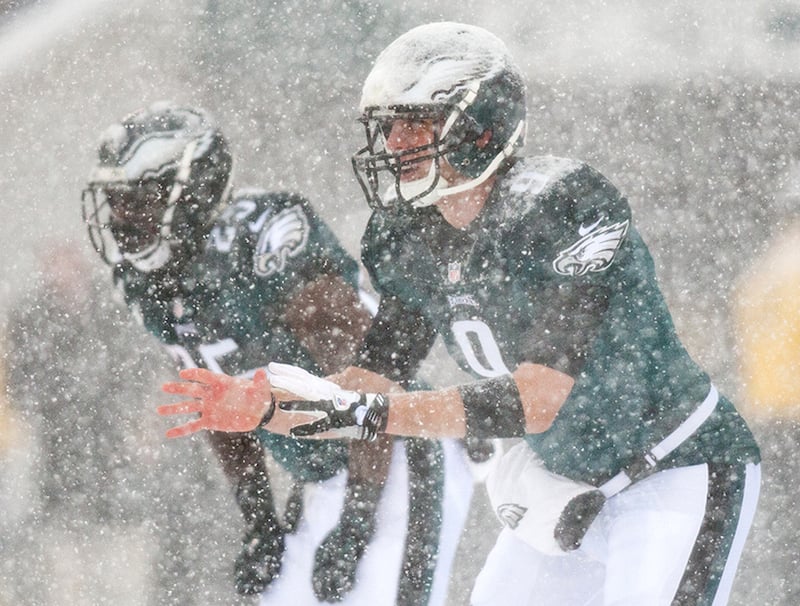 Eagles quarterback Nick Foles calls for the snap in the second quarter of the Eagles game against the Detroit Lions on Sunday afternoon, December 8, 2013.