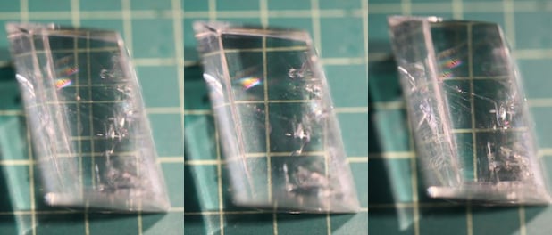 Image through Iceland spar (left), and then two images taken with polarizing filter.