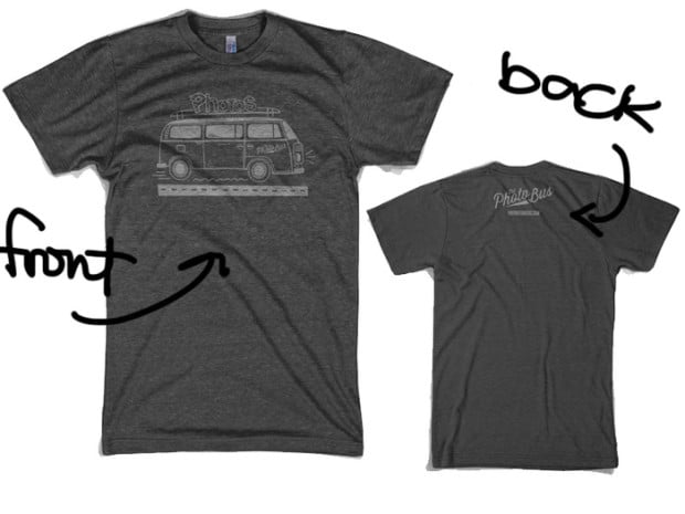 The Photo Bus t-shirt that comes with a $28 pledge