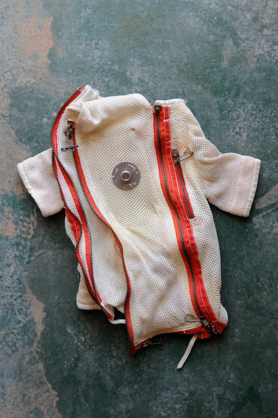 A shirt-like restraint, used for primates and dogs. Things left behind at the biomedical research facility - Credit: Jo-Anne McArthur/We Animals