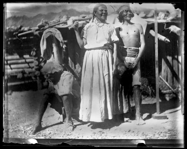 Tepehuan Indians outside low buildings, Durango, 1893