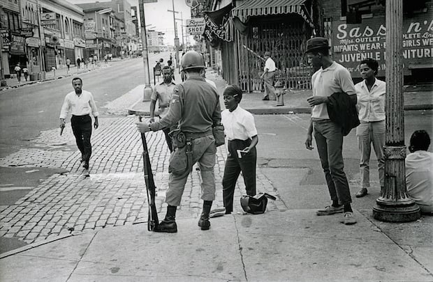 The National Guard on the streets of Newark, aftermath of the riots. The Newark riots lasted 6 days and left 26 dead. Summer 1967. © Benedict J. Fernandez