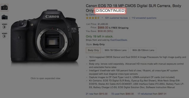 Canon 7D Officially Marked 'Discontinued' on