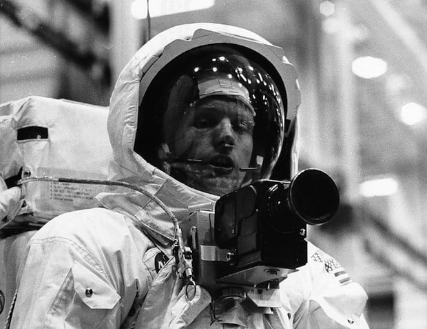Apollo 11 Spacecraft Commander Neil Armstrong in the spacesuit he will wear on the lunar surface at the Manned Spacecraft Center in Houston, Texas.