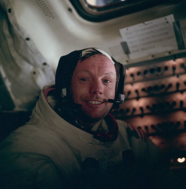Armstrong inside Apollo 11 landing module after historic moonwalk.
