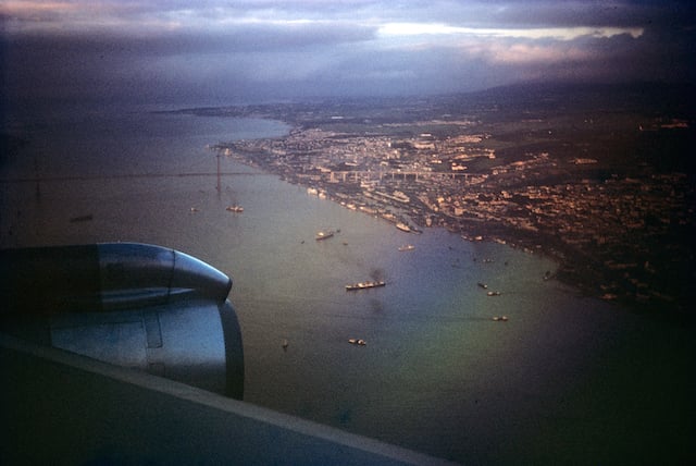 The 25 de Abril bridge in Lisbon, Portugal. At the time it may have been called Salazar's Bridge.