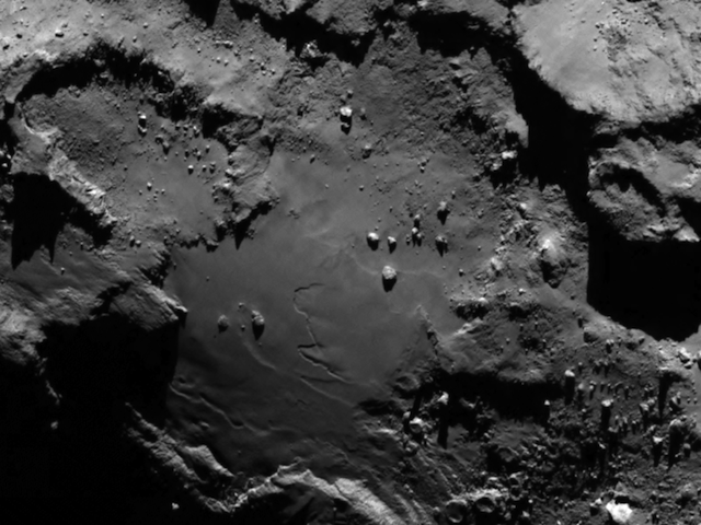 A close-up of Comet Churyumov-Gerasimenko (67P), captured by the ESA's Rosetta spacecraft.