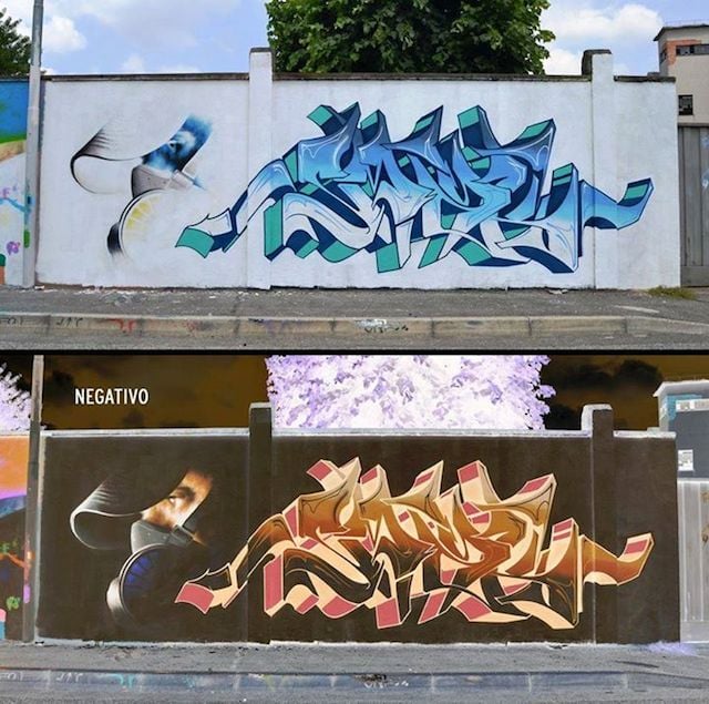 Graffiti Artist Uses Inverted Colors to Create Negative Murals