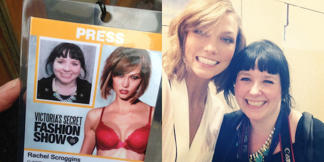 My pass, and backstage with Karlie, smiling like a fool.
