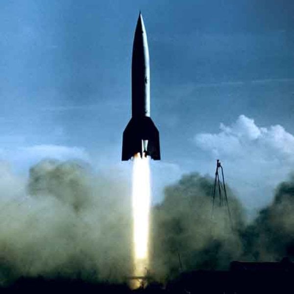 A V-2 rocket launching at the same White Sands Missile Range