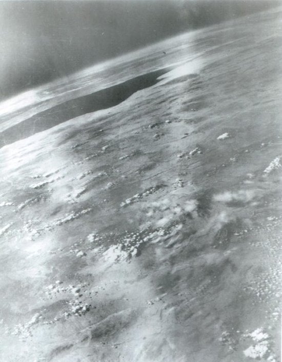 A photo taken from 101 miles up by V-2 Number 21, which launched on March 7, 1947.