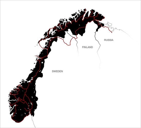 A map of the route Rustad took while shooting tens of thousands of photographs.