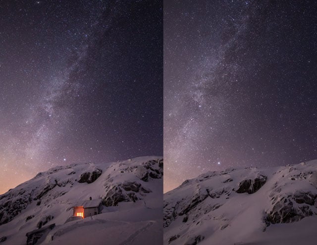 Haagensen’s original photograph (left) compared to the edited version featured on the iPhone 6 (right)