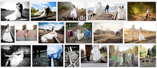 The first few rows of Google search results for the query "Train Tracks Wedding Photoshoot"