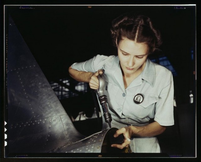 Mrs. Virginia Davis being trained to take over her husband’s work, Naval Air Base in Corpus Christi, TX, 1942.