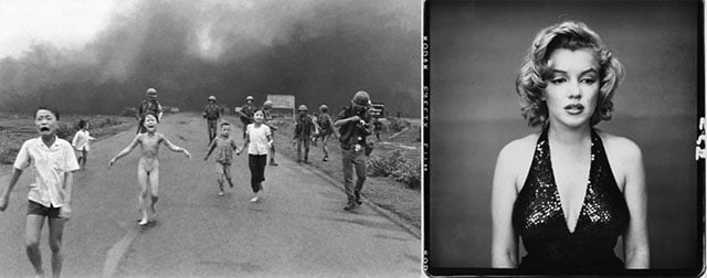 Napalm Girl by Nick Ut (left) and Marilyn Monroe by Richard Avedon (right)