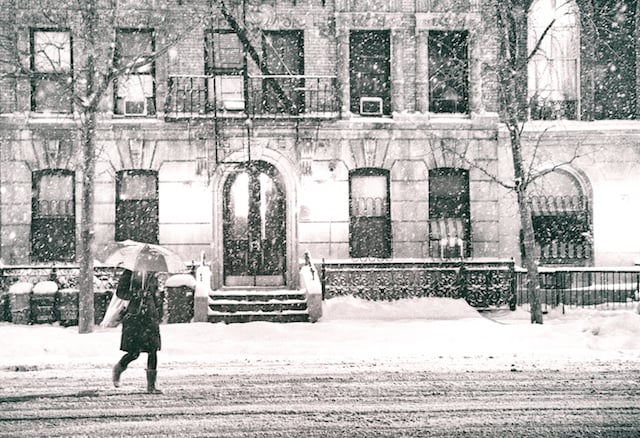new york city - snow on a winter night - townhouses