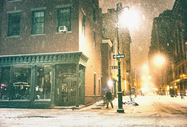 new york city - snow on a winter night - west 8th street -