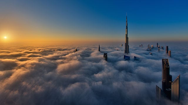 dubai skyscraper clouds