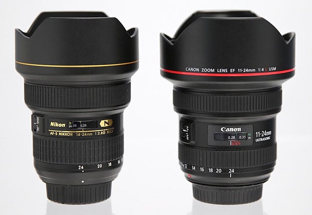Nikon 14-24mm f/2.8 (left) and Canon 11-24mm f/4