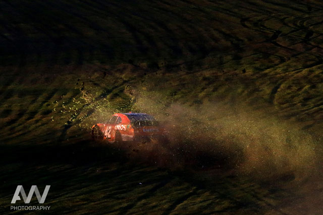 NASCAR Xfinity Series driver Kyle Larson (42) crashes through the grass during the Alert Florida 300 at Daytona International Speedway.