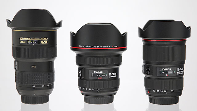 Left to right: Nikon 16-35mm f/4, Canon 11-24mm f/4, Canon 16-35mm f/4