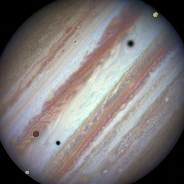 Three moons and their shadows parade across Jupiter — end of e