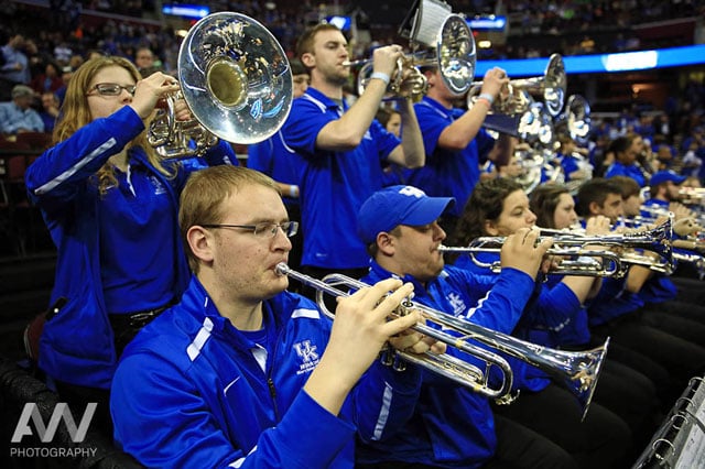 Kentucky Wildcats band plays prior to the game against the Notre Dame Fighting Irish in the finals of the midwest regional of the 2015 NCAA Tournament at Quicken Loans Arena.