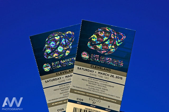 General view of tickets prior to the game between the Kentucky Wildcats and the Notre Dame Fighting Irish in the finals of the midwest regional of the 2015 NCAA Tournament at Quicken Loans Arena.
