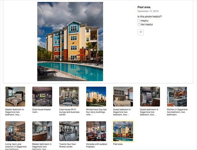 Authorized photographs of the apartment complex can be found on sites such as Yelp.