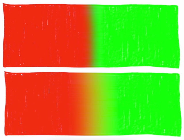 Blended colors with (top) and without (bottom) the "ugly" dark boundary.