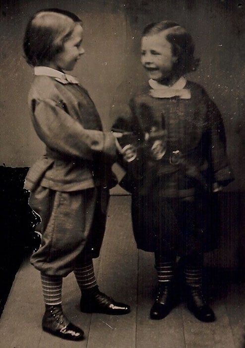 Ambrotype of two children with a toy train. Unknown, 1850’s. [#]