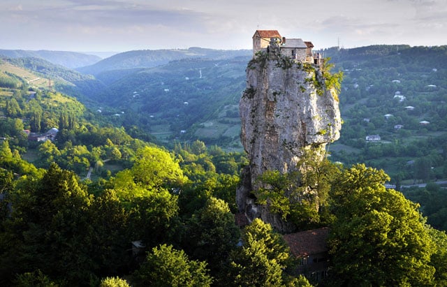 The Katskhi Pillar, where a Georgian hermit has lived for the past twenty years to be "closer to god."