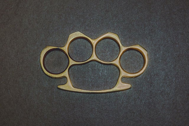 My brass knuckles "These brass knuckles were given to me by an old friend because I was robbed quite a few times when taking the subway late at night. Having these on me gives me confidence that I can do as much damage, if not more than my attacker. I’ve never actually used them on anyone, but it's good to know they’re with me if I ever need to defend myself." Anon Brooklyn, New York