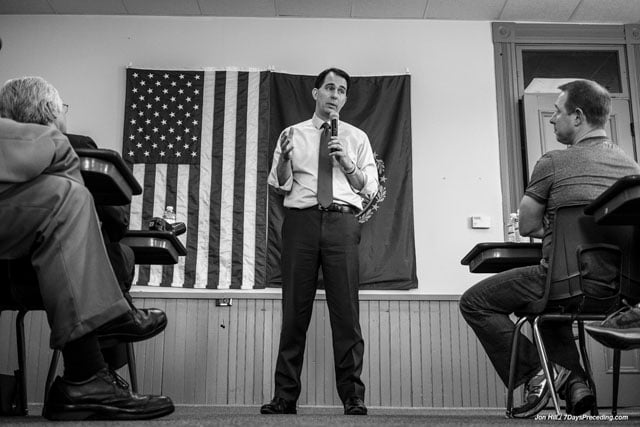 (04/19/2015-Derry, NH) Wisconsin Governor Scott Walker speaks at the community center in Derry, NH. Photo by Jon Hill/Redux