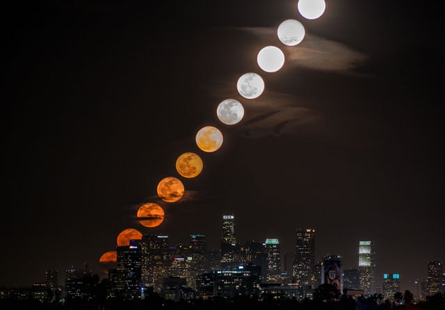 Moon Rise: A collage of 11 photos taken over 27 minutes and 59 seconds