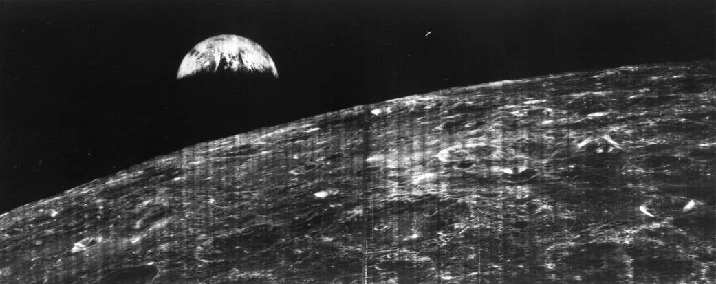The earliest black and white photo of Earth as seen from the Moon