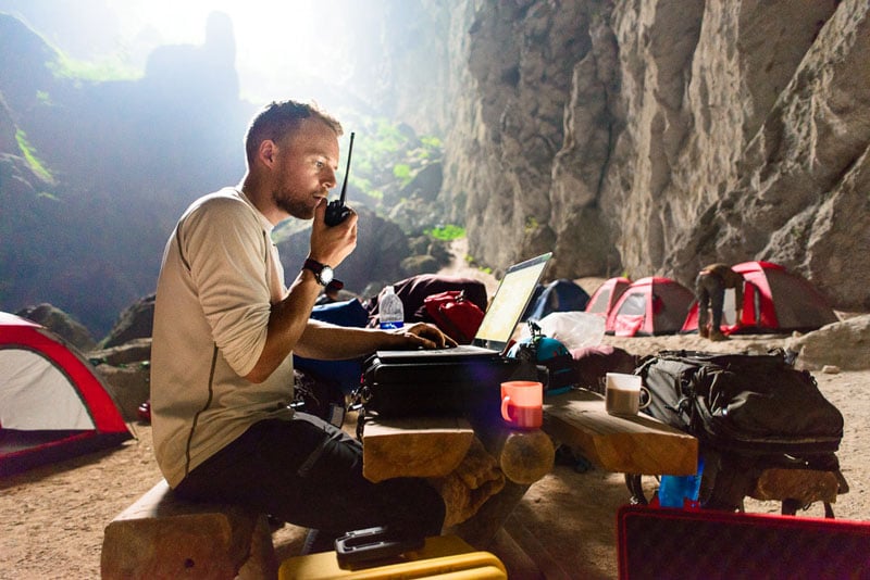Me talking to the team below the second doline (sinkhole) of Son Doong. Photo by Mats Kahlström