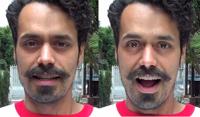 An ordinary selfie (left) compared to a selfie illuminated with the SelfiePICTEE (right)