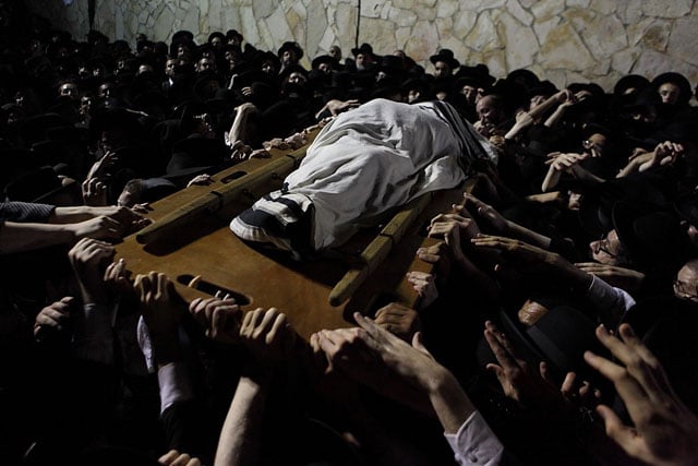 Orthodox Jews at the funeral of one of the most important rabbis in the twentieth century - Rabbi Elyashiv.