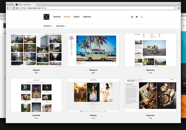 The Koken Store, where photographers can buy themes and plugins.