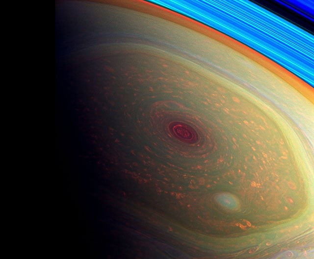 A storm on the north pole of Saturn.