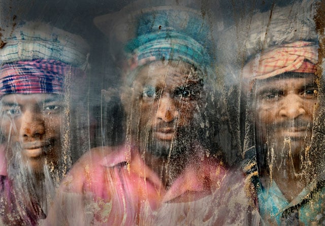 [This] gravel-crush working place remains full of dust and sand. Three gravel workmen are looking through the window glass at their working place. Chittagong, Bangladesh. Photo and caption by Faisal Azim/National Geographic Traveler Photo Contest