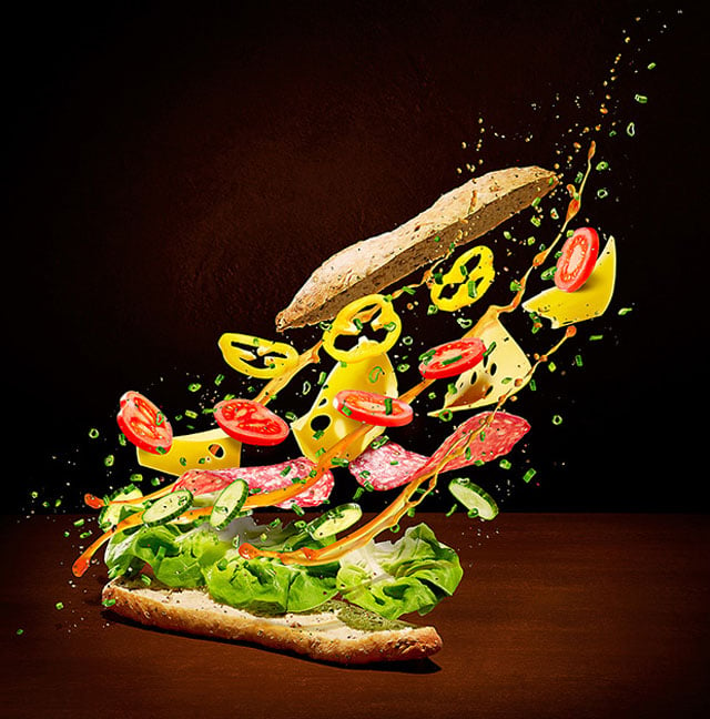 Photos of Various Food Dishes Flying Through the Air