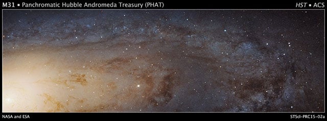Part of the Andromeda Galaxy, M31, as seen by the Hubble Space Telescope. Credit: NASA, ESA, J. Dalcanton, B.F. Williams, and L.C. Johnson (University of Washington), the PHAT team, and R. Gendler.