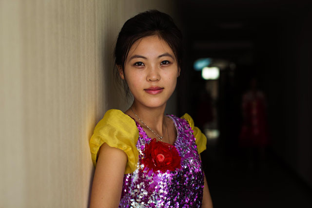 A singer before her show, in Sinuiju