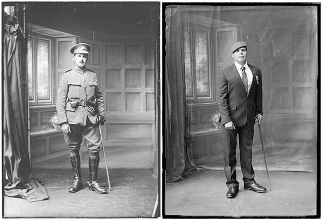 (Left) Sergeant Howard, Cavalry. Fought in the First World War. (Right) Gunner Mark Stonelake, 29 Commando Regiment Royal Artillery. Served until 2011.