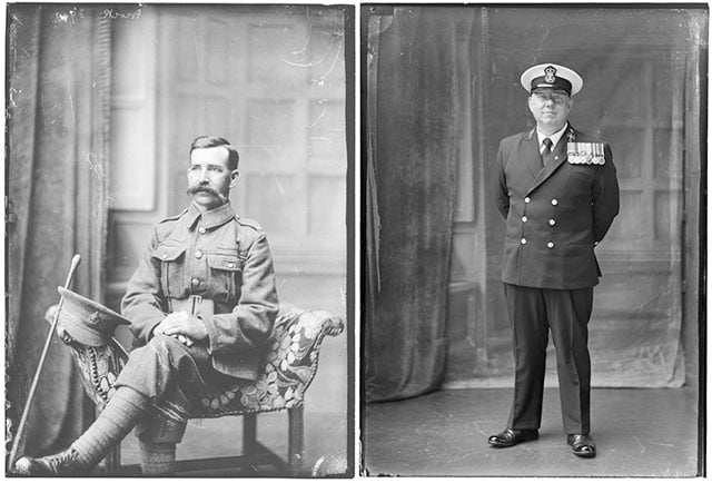 (Left) Private Pocock, Infantry. Fought in the First World War. (Right) Chief Petty Officer Peter Edge, Weapons Engineer. Currently serving.