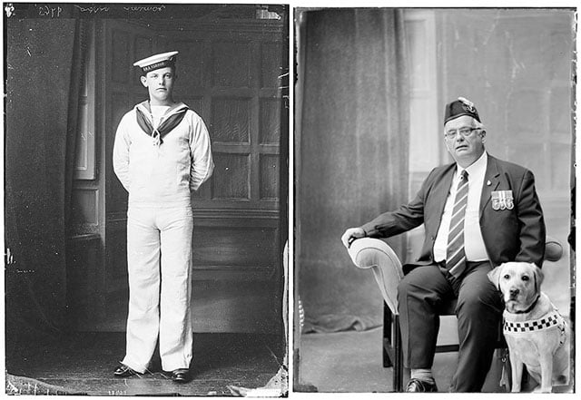 (Left) Able Seaman Towner, Royal Navy. Fought in the First World War. (Right) Staff Sergeant Alan Hughes, Queen's Own Highlanders. Served until 1986.